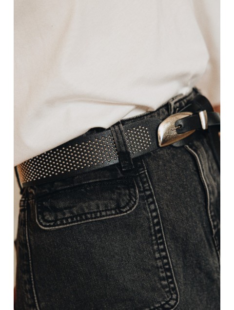 INDIVIDUAL Midnight dreamer Black Women's Leather Belt With Nickel Details