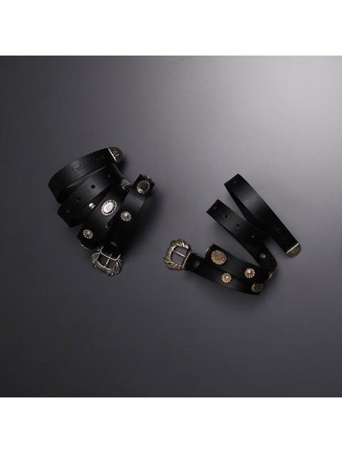 INDIVIDUAL Sylvia Black leather belt with silver metal elements