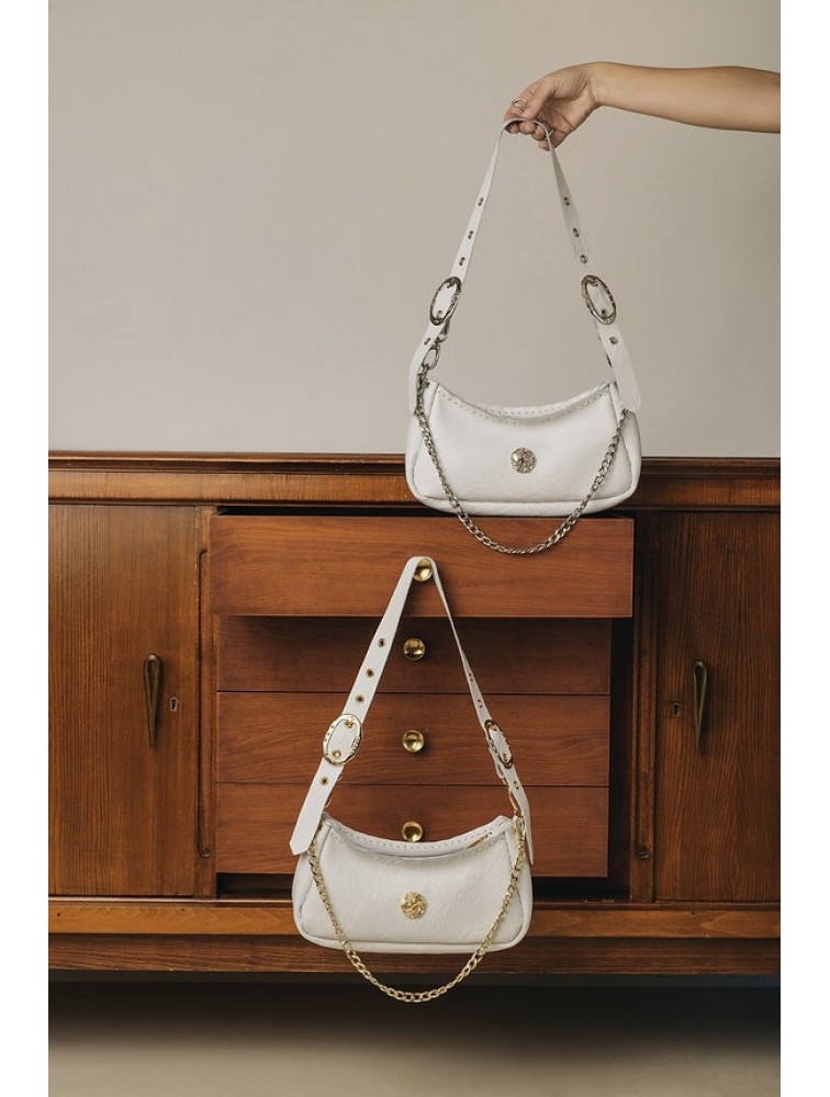 INDIVIDUAL Kashmir  Shoulder Bag Off-White Nickel