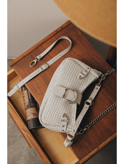 INDIVIDUAL Kiss of Life Shoulder Bag Off-White Nickel Εκρού Δερμάτινη Γυναικεία Τσάντα Ώμου με Νίκελ Στοιχεία