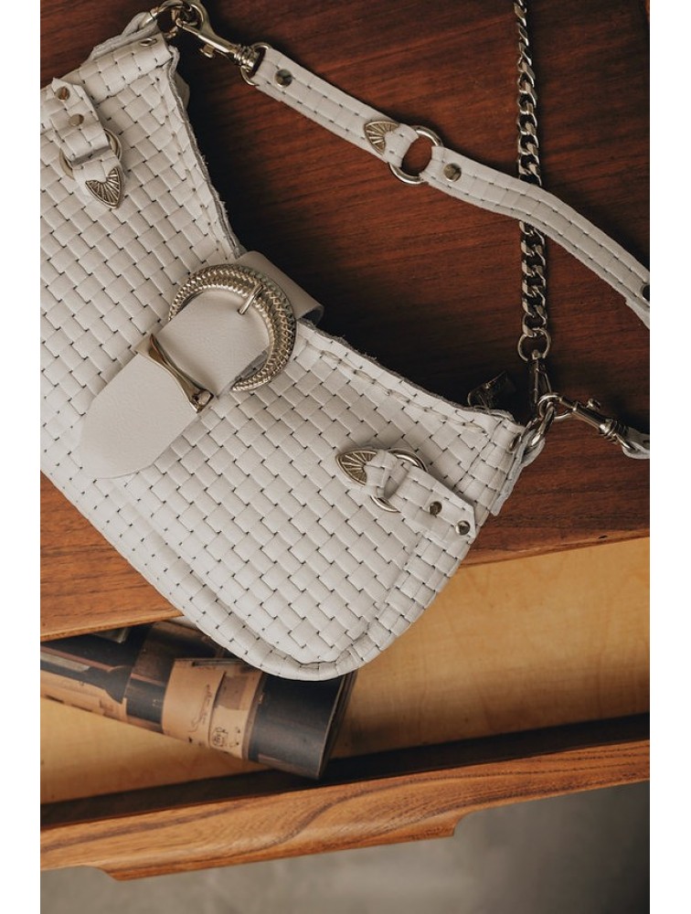 INDIVIDUAL Kiss of Life Shoulder Bag Off-White Nickel Εκρού Δερμάτινη Γυναικεία Τσάντα Ώμου με Νίκελ Στοιχεία