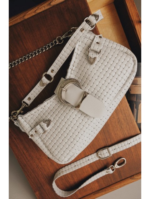 INDIVIDUAL Kiss of Life Shoulder Bag Off-White Nickel Εκρού Δερμάτινη Γυναικεία Τσάντα Ώμου με Νίκελ Στοιχεία