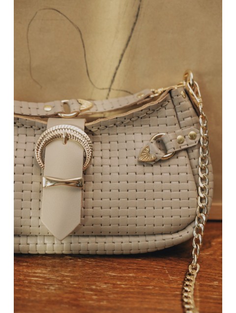 INDIVIDUAL Kiss of Life Shoulder Bag Stone Beige Gold Μπεζ  Δερμάτινη Γυναικεία Τσάντα Ώμου με Χρυσά Στοιχεία