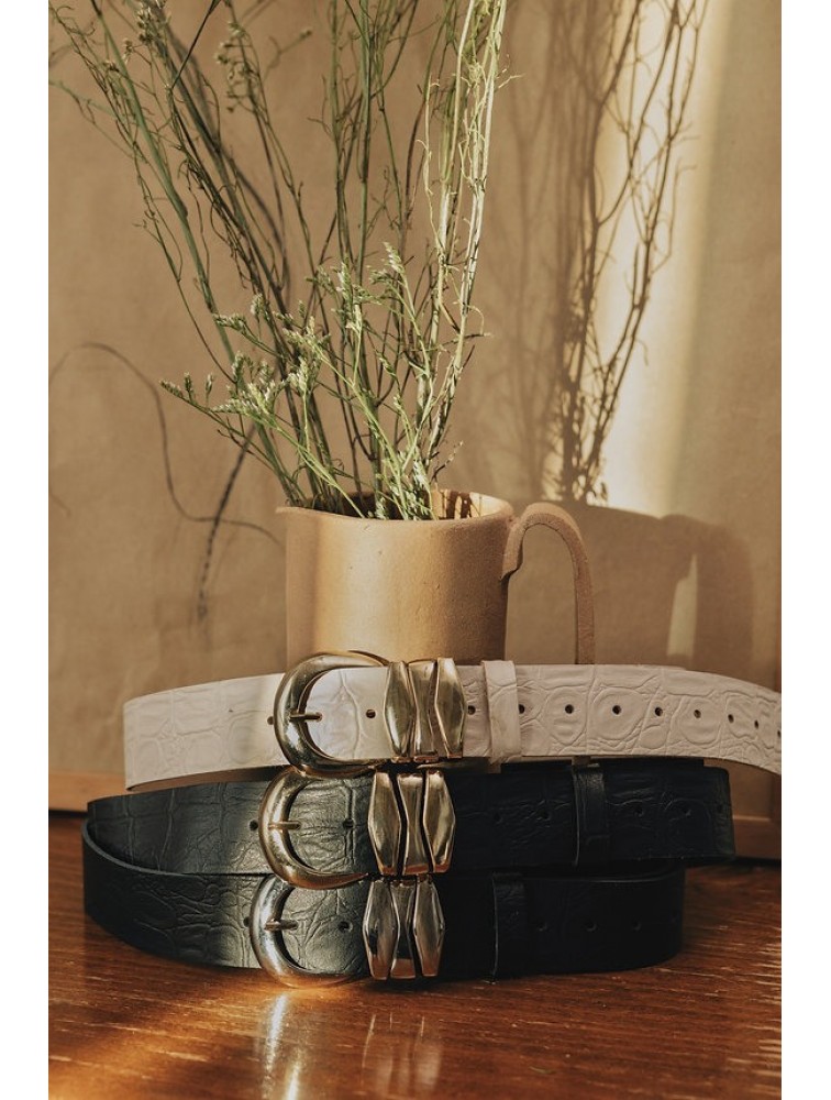 INDIVIDUAL Love Over Gold Black Nickel Leather Belt