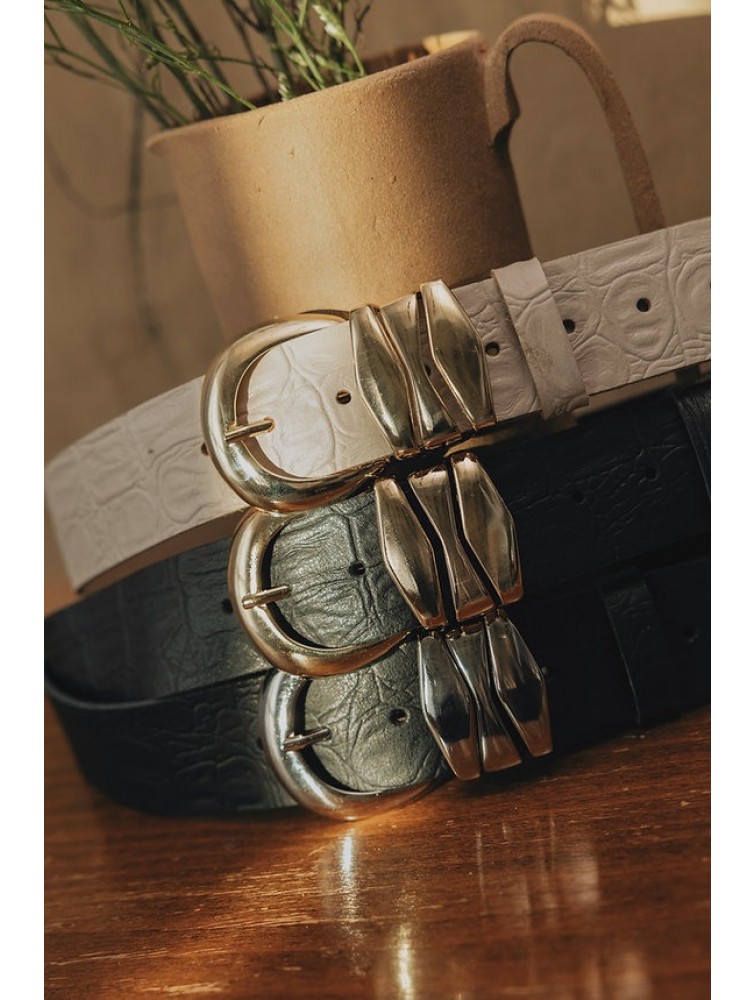 INDIVIDUAL Love Over Gold Black Nickel Leather Belt
