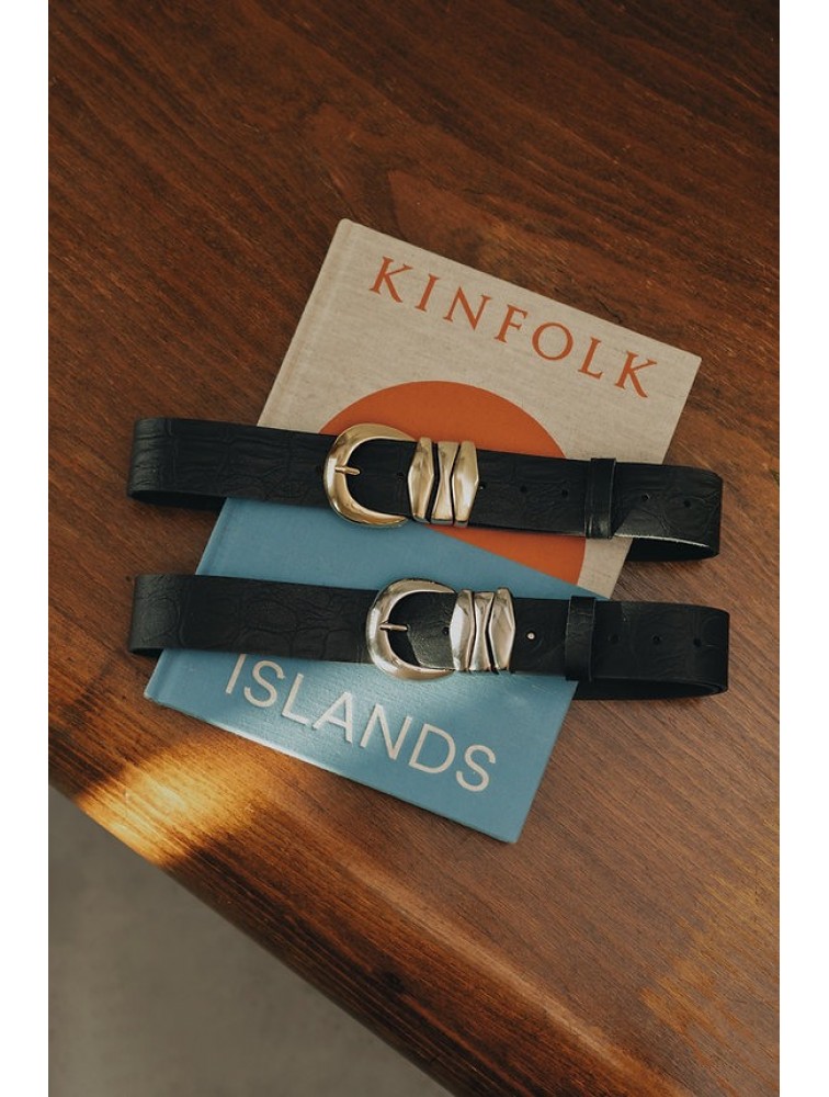 INDIVIDUAL Love Over Gold Black Nickel Leather Belt