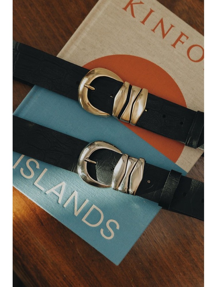 INDIVIDUAL Love Over Gold Black Nickel Leather Belt
