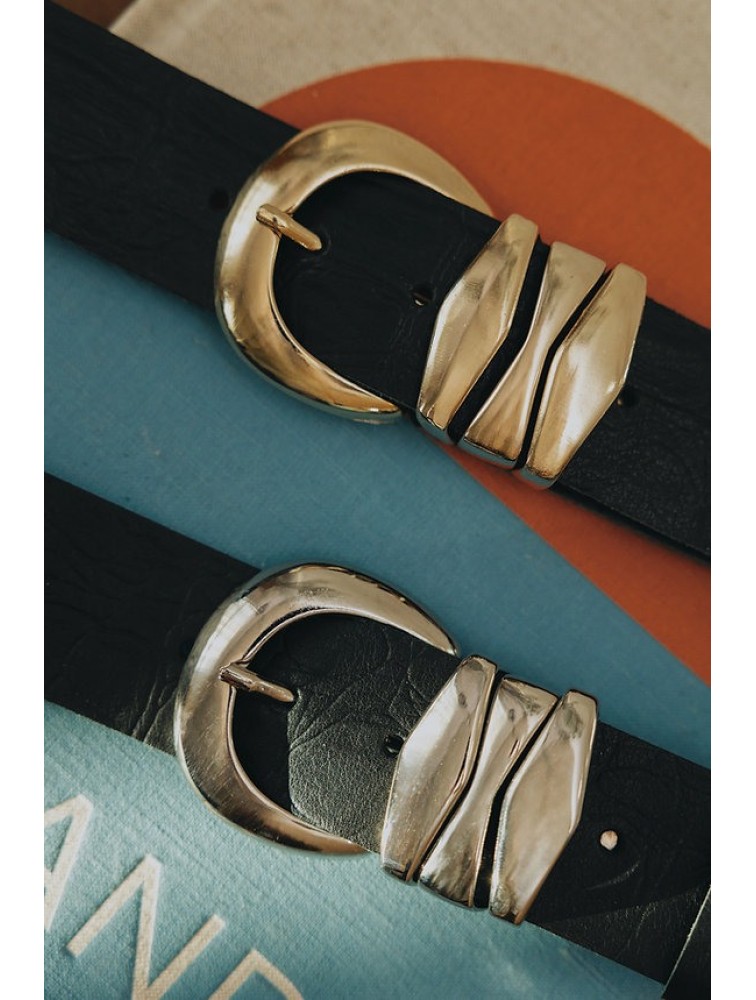 INDIVIDUAL Love Over Gold Black Nickel Leather Belt