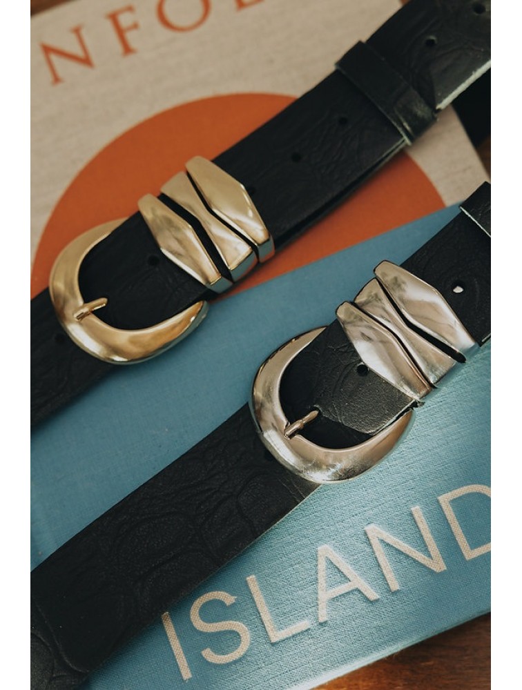 INDIVIDUAL Love Over Gold Black Nickel Leather Belt