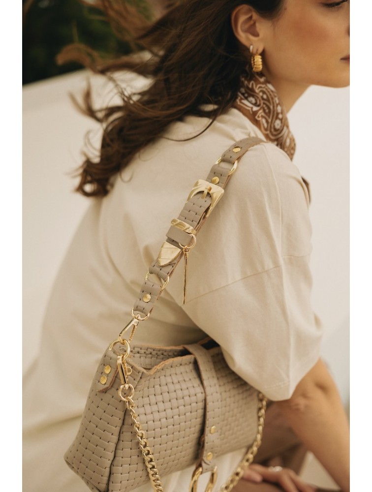 INDIVIDUAL Mexican Moon Shoulder Bag Stone Beige Gold LIMITED
