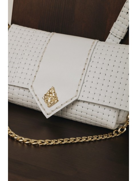 INDIVIDUAL Old and Wise Shoulder Bag Off-White Gold Εκρού Δερμάτινη Γυναικεία Τσάντα Ώμου με Χρυσή Αγκράφα LIMITED