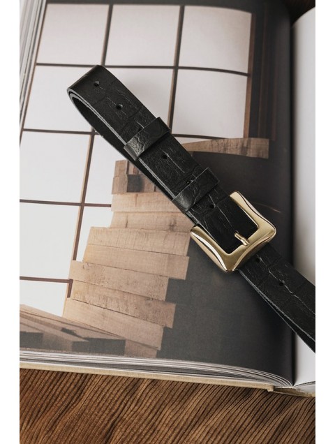 INDIVIDUAL Ordinary Black Gold Μαύρη Δερμάτινη Ζώνη με Χρυσή Αγκράφα