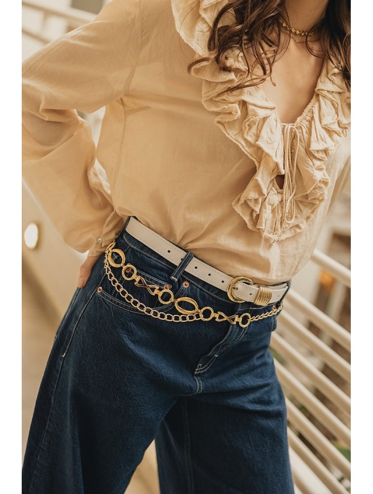 INDIVIDUAL Praise You Off-White Gold Leather Belt