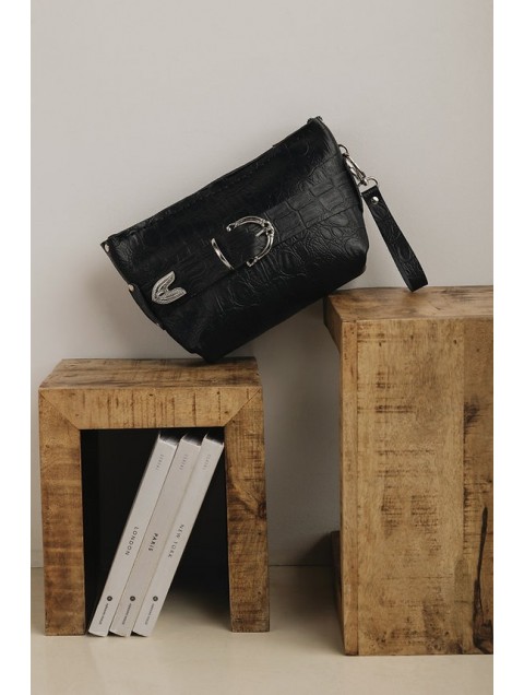 INDIVIDUAL Rhiannon Clutch Bag Black Nickel Μαύρο Δερμάτινο Κλάτς με Νίκελ Στοιχεία