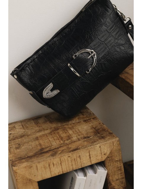 INDIVIDUAL Rhiannon Clutch Bag Black Nickel Μαύρο Δερμάτινο Κλάτς με Νίκελ Στοιχεία