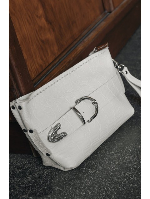 INDIVIDUAL Rhiannon Clutch Bag Off-White Nickel Εκρού Δερμάτινο Κλάτς με Νίκελ Στοιχεία