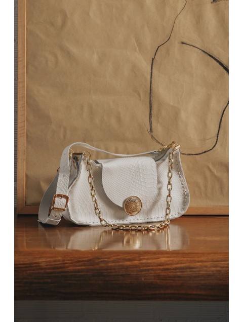 INDIVIDUAL Rise and Shine  Shoulder Bag Off-White Gold Εκρού Δερμάτινη Γυναικεία Τσάντα  Ώμου με Χρυσή Αγκράφα