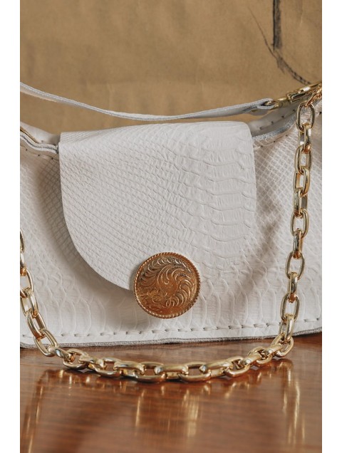 INDIVIDUAL Rise and Shine  Shoulder Bag Off-White Gold Εκρού Δερμάτινη Γυναικεία Τσάντα  Ώμου με Χρυσή Αγκράφα