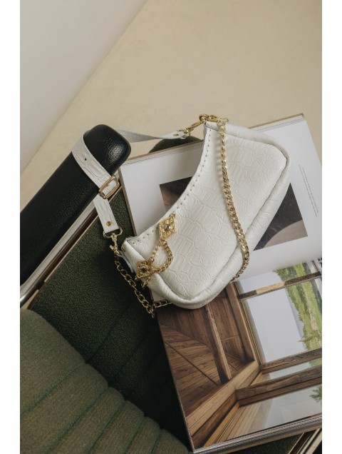 INDIVIDUAL Rushmere Shoulder Bag Off-White Gold Εκρού Δερμάτινη Γυναικεία Τσάντα  Ώμου με Χρυσή Αγκράφα