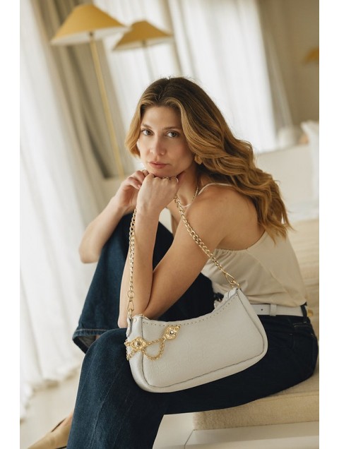 INDIVIDUAL Rushmere Shoulder Bag Off-White Gold Εκρού Δερμάτινη Γυναικεία Τσάντα  Ώμου με Χρυσή Αγκράφα