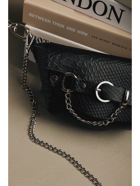 INDIVIDUAL Strong Enough Waist Bag Black Nickel Μαύρη Δερμάτινη Γυναικεία Τσάντα  Μέσης με Νίκελ Αγκράφα