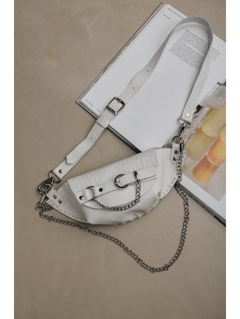 INDIVIDUAL Strong Enough Waist Bag Off-White Nickel Εκρού Δερμάτινη Γυναικεία Τσάντα  Μέσης με Νίκελ Αγκράφα