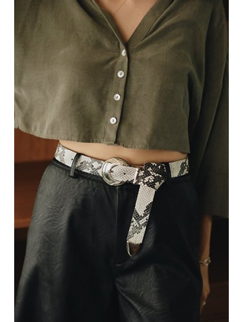 INDIVIDUAL Stuck on you Black White leather belt with silver metal elements