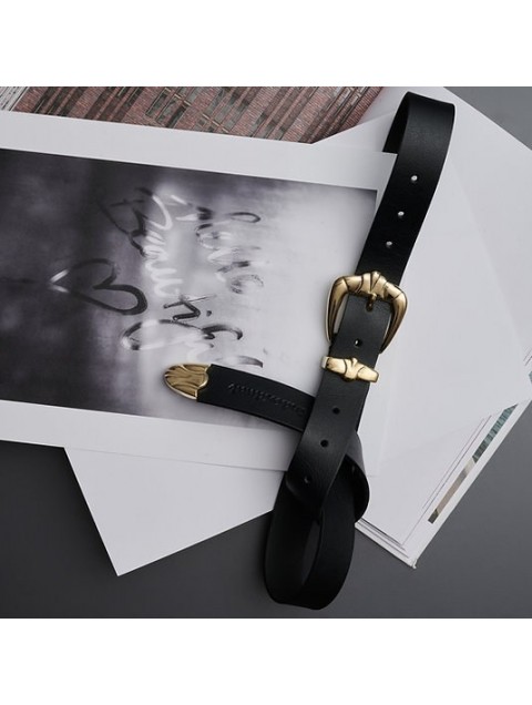 INDIVIDUAL The only one Black leather belt with gold metal elements