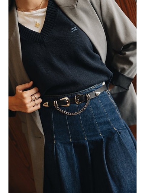 INDIVIDUAL This little girl Black Silver leather belt