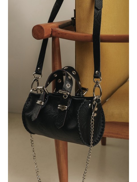 INDIVIDUAL Unstoppable Barrel Bag Black Nickel Μαύρο Δερμάτινο Γυναικείο Βαρελάκι Τσάντα  Ώμου με Νίκελ Στοιχεία