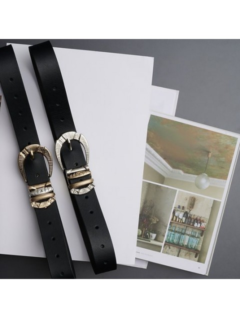 INDIVIDUAL Deep river woman Black leather belt with silver and gold metal elements