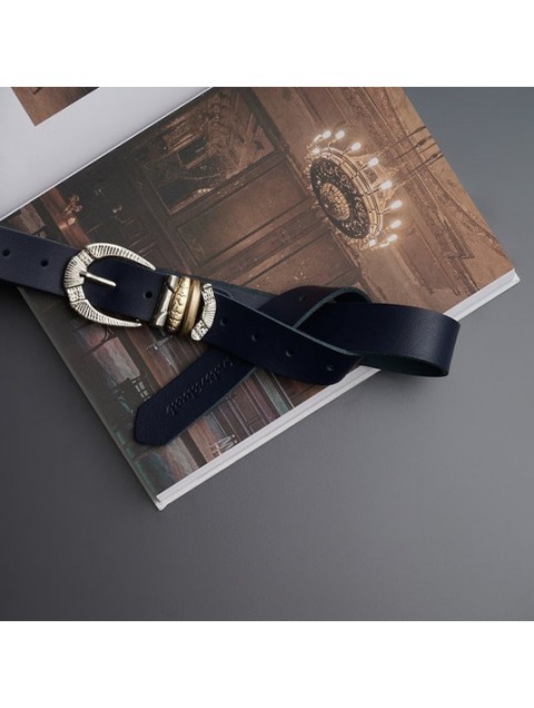 INDIVIDUAL Deep river woman Black leather belt with silver and gold metal elements