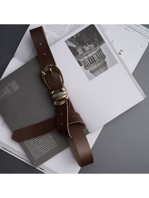 INDIVIDUAL Deep river woman Brown leather belt with silver and gold metal elements