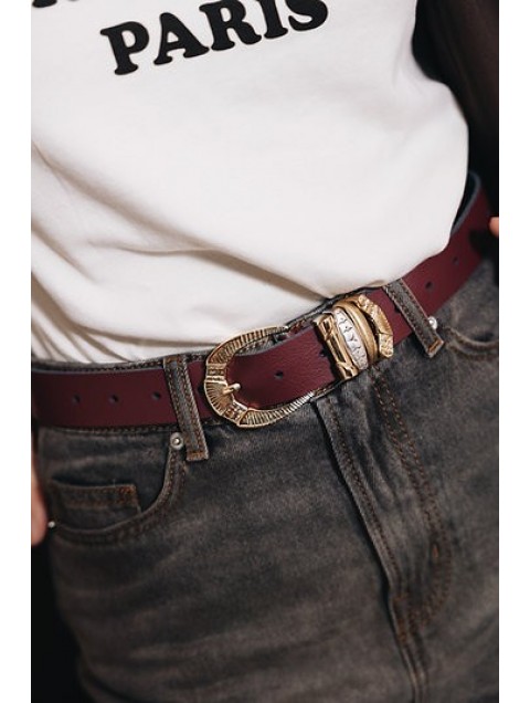 INDIVIDUAL Deep river woman Bordeaux leather belt with silver and gold metal elements