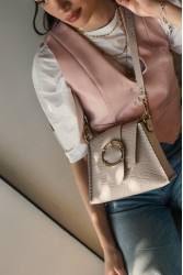 INDIVIDUAL "Loveher" Limited Edition Δερμάτινη γυναικεία τσάντα ώμου στο χρώμα της άμμου