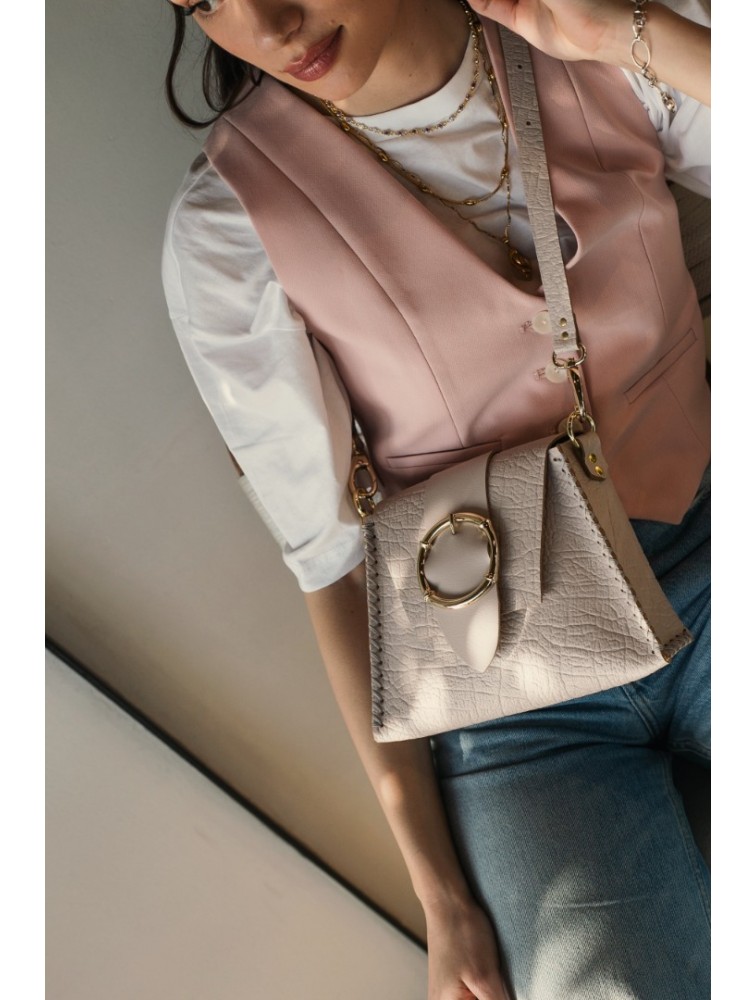 INDIVIDUAL "Loveher" Limited Edition Δερμάτινη γυναικεία τσάντα ώμου στο χρώμα της άμμου