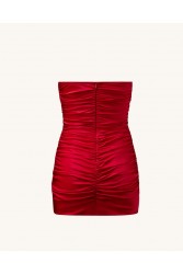 JW PEI Bailee Red Floral Applique And Ruched Tube Mini Dress - Red Κόκκινο Μίνι Φόρεμα με Ανάγλυφα Λουλούδια