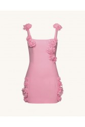 JW PEI Elaina Pink Rosette Applique Mini Dress-Pink Ροζ Μίνι Φόρεμα με Ανάγλυφα Λουλούδια