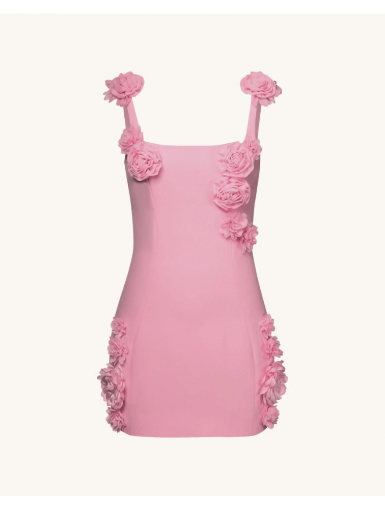JW PEI Elaina Pink Rosette Applique Mini Dress-Pink Ροζ Μίνι Φόρεμα με Ανάγλυφα Λουλούδια