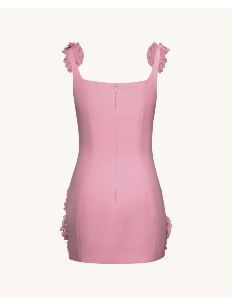 JW PEI Elaina Pink Rosette Applique Mini Dress-Pink Ροζ Μίνι Φόρεμα με Ανάγλυφα Λουλούδια