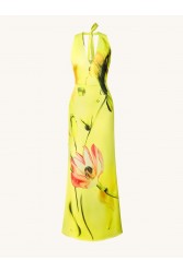 JW PEI Floral Satin Halter Dress - Yellow/Pink Κίτρινο Φλοράλ Μάξι Φόρεμα