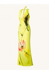 JW PEI Floral Satin Halter Dress - Yellow/Pink Κίτρινο Φλοράλ Μάξι Φόρεμα
