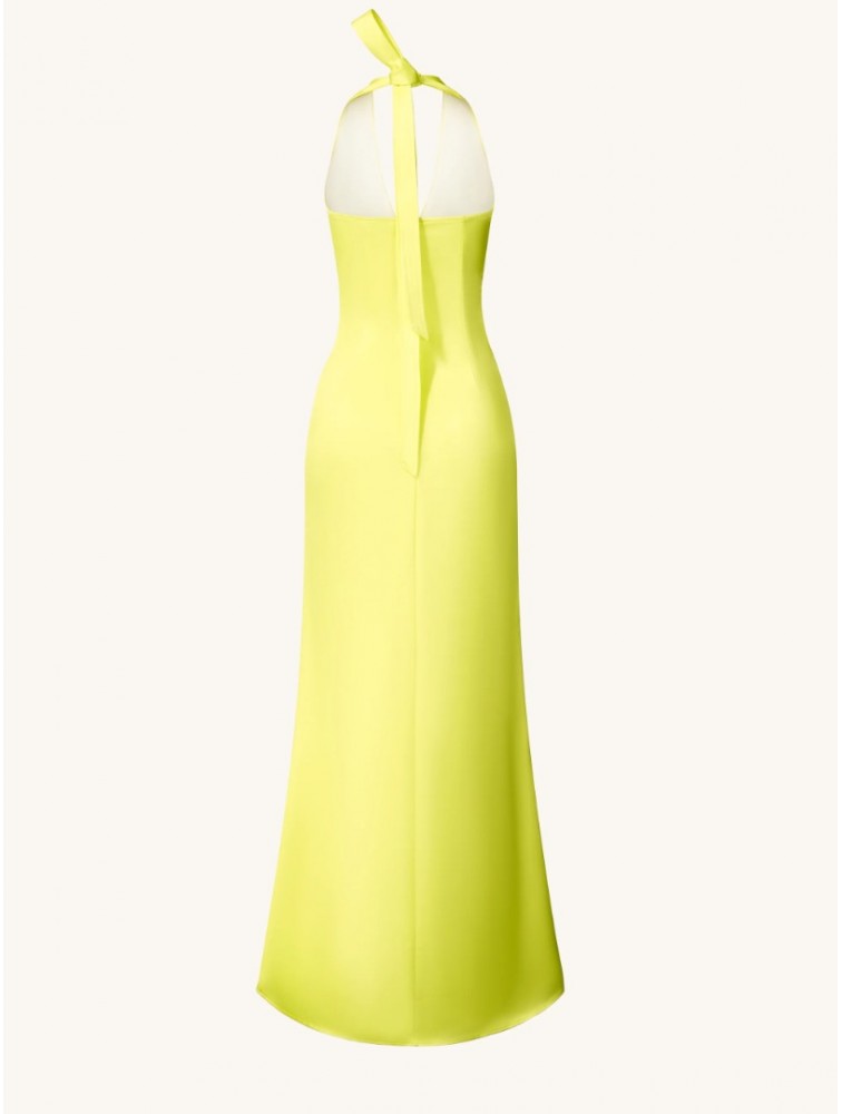 JW PEI Floral Satin Halter Dress - Yellow/Pink Κίτρινο Φλοράλ Μάξι Φόρεμα