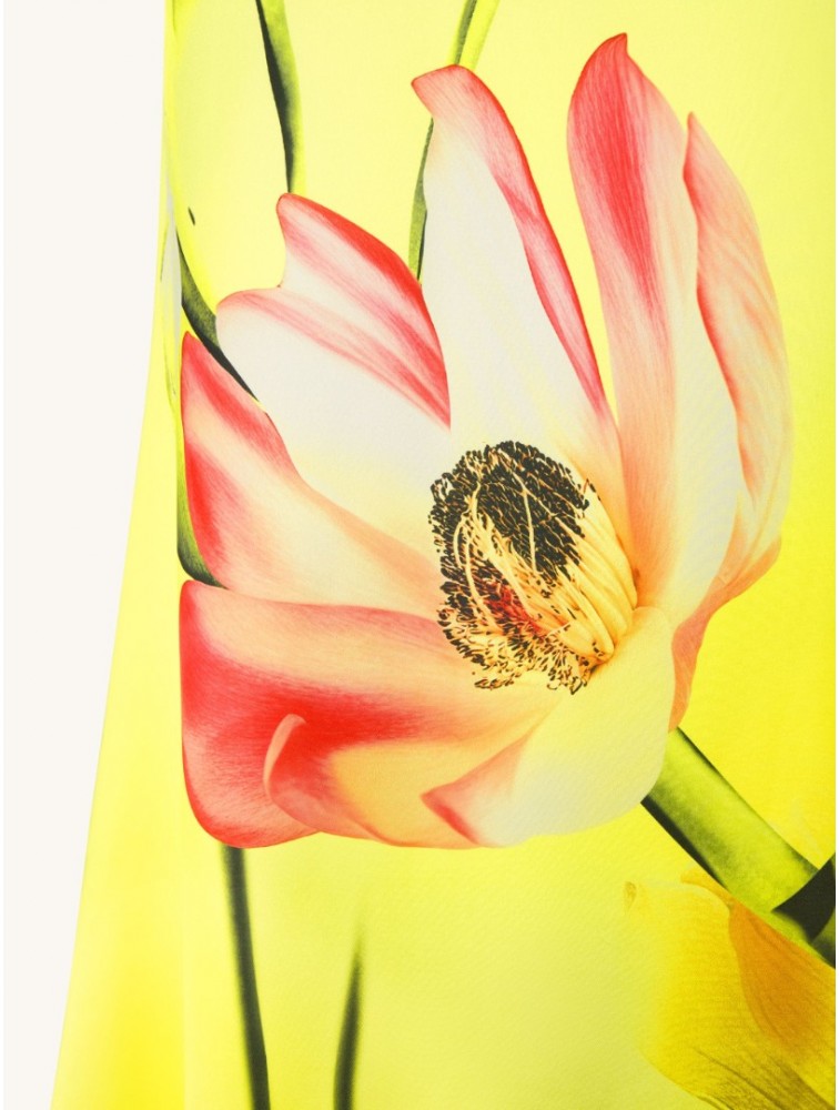 JW PEI Floral Satin Halter Dress - Yellow/Pink Κίτρινο Φλοράλ Μάξι Φόρεμα