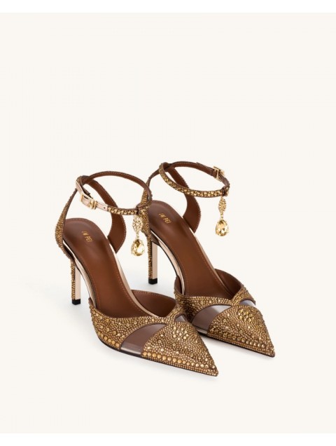 JW PEI Haidi Artificial Crystal Pumps - Brown Καφέ Γόβα με Στρας