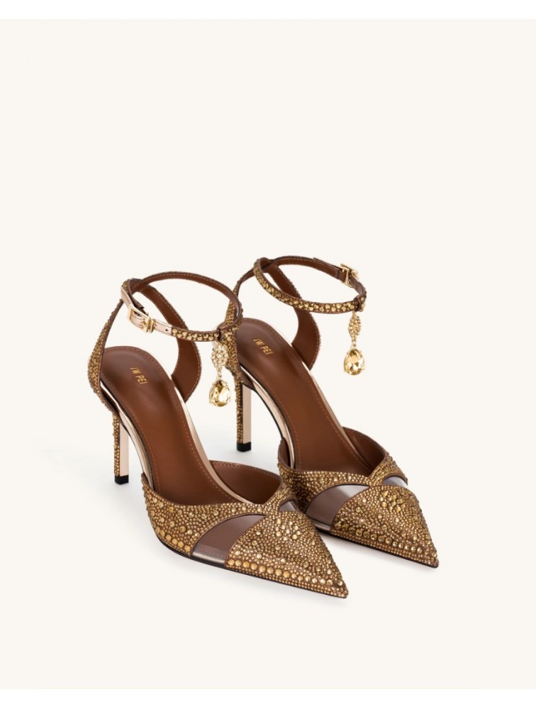 JW PEI Haidi Artificial Crystal Pumps - Brown Καφέ Γόβα με Στρας