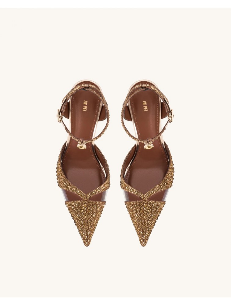 JW PEI Haidi Artificial Crystal Pumps - Brown Καφέ Γόβα με Στρας
