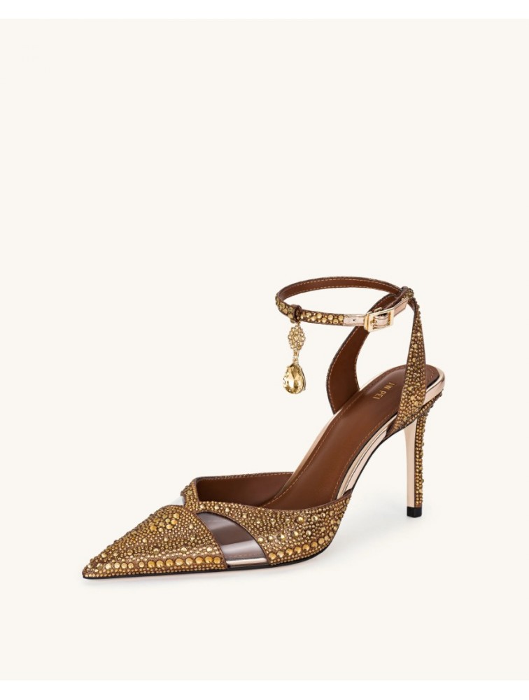 JW PEI Haidi Artificial Crystal Pumps - Brown Καφέ Γόβα με Στρας