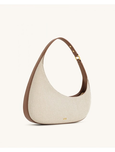 JW PEI Harlee Shoulder Bag - Brown Canvas Εκρού Τσάντα Ώμου από Κανβά
