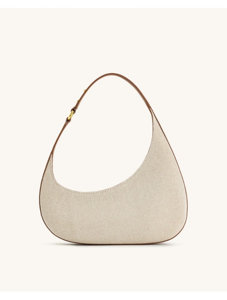 JW PEI Harlee Shoulder Bag - Brown Canvas Εκρού ΤΣάντα Ώμου από Κανβά